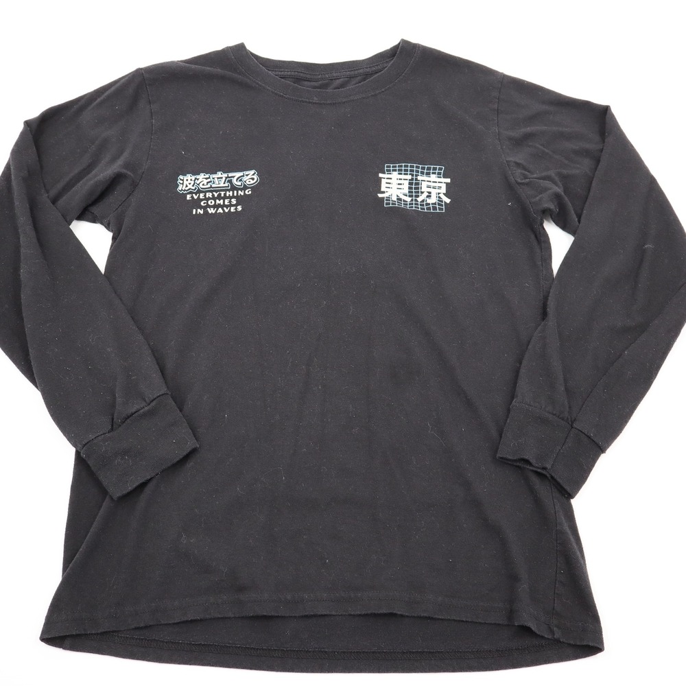 GSTR Graphic Long Sleeve Shirt Mens Small Black Tokyo Everything‎ Comes In Waves